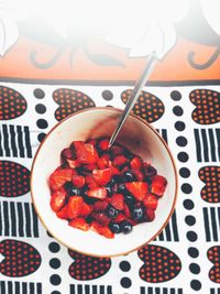 High angle view of fruits in bowl on table