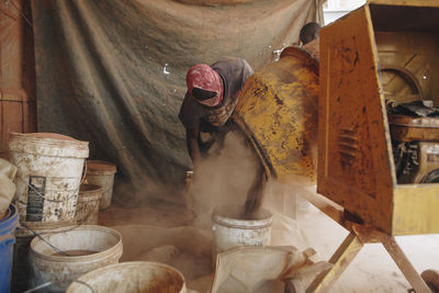 High angle view of woman working