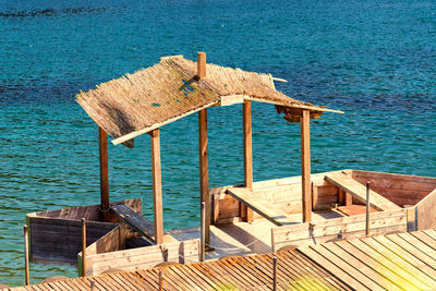 Deck chairs on sea shore