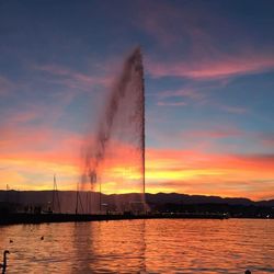 Scenic view of river at sunset