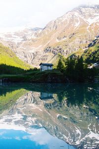 Scenic view of lake by mountains