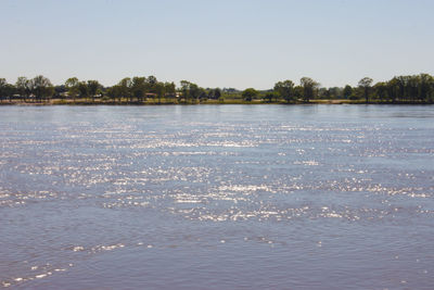 Scenic view of lake against clear sky