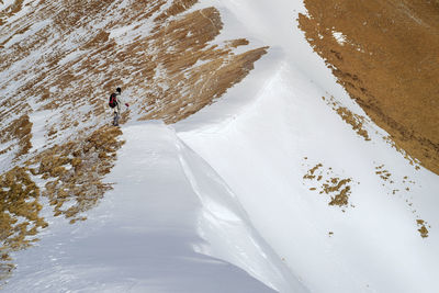 High angle view of snow covered landscape