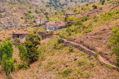 Village in a valley in the mountains in the center of the island of santiago, cape verde