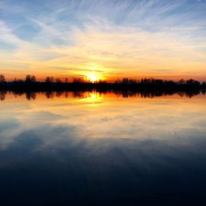 Scenic view of lake against sky during sunset