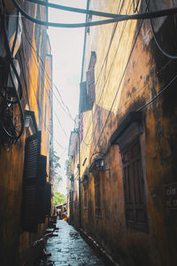 Narrow street amidst buildings against sky