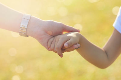 Cropped image of mother holding child hand