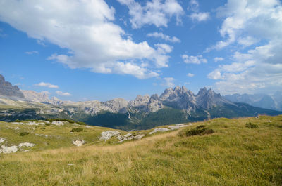 Scenic view of landscape and mountains against sky