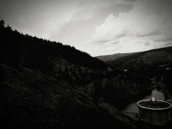 Scenic view of mountains against cloudy sky