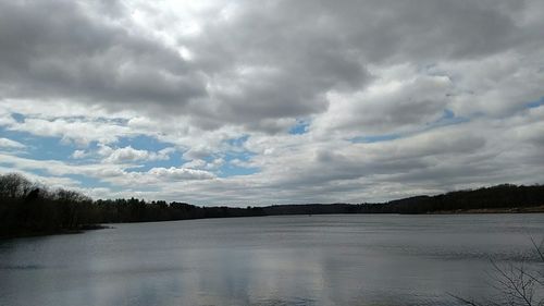 Scenic view of lake against cloudy sky