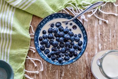 High angle view of breakfast on table