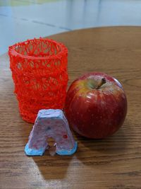 High angle view of apples on table