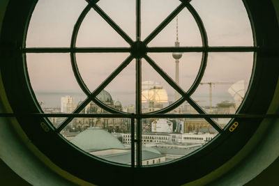 Cityscape through window