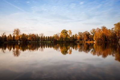 Scenic view of lake against sky during sunset