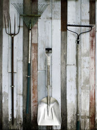 Close-up of clothes hanging on wall