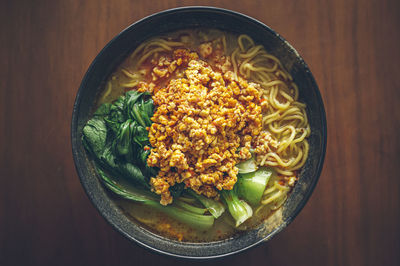 High angle view of vegetables in bowl on table