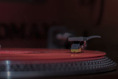 Close-up of turntable