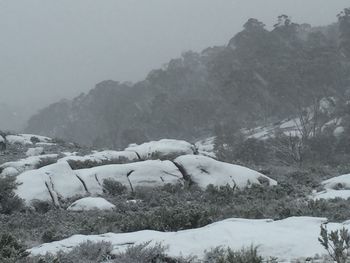 Scenic view of snow covered mountain
