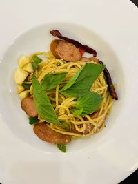 High angle view of food served in plate