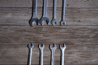 Close-up of wrenches on table