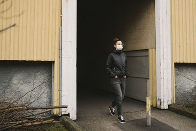 Woman wearing face mask