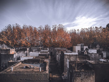 Cemetery against sky during autumn