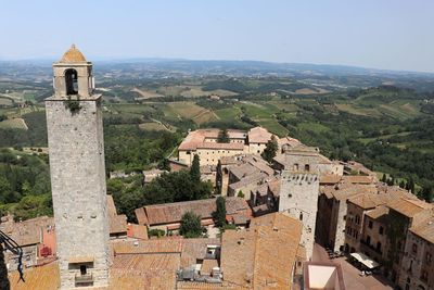 Aerial view of townscape against sky in city