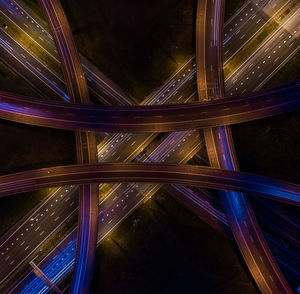 High angle view of light trails on bridge