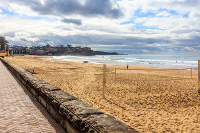 Scenic view of beach against sky in city