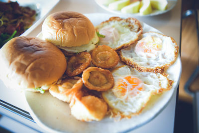 High angle view of breakfast on table