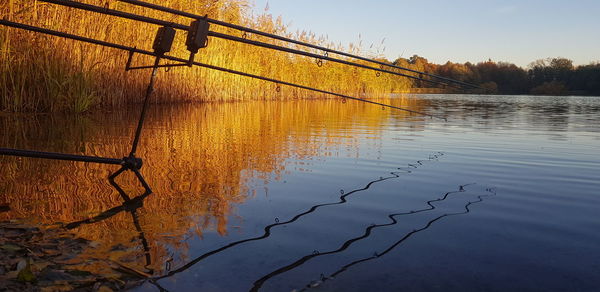 Scenic view of lake against sky during sunset