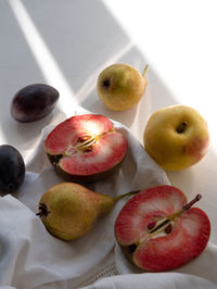 High angle view of apples on table