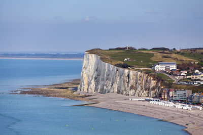 Aerial view of the cliff of mers-les-bains in the somme department, france.