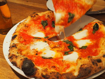 Close-up of pizza on table