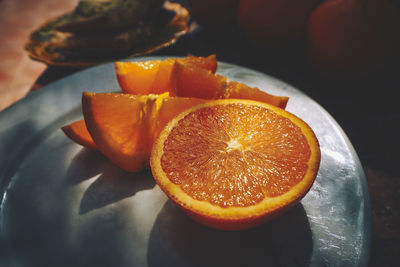 High angle view of orange on table