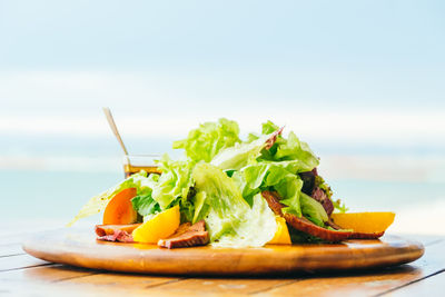 Close-up of salad in plate on table