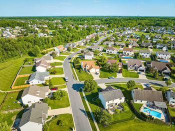 High angle view of people on field