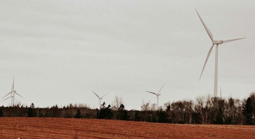 Wind turbines in field