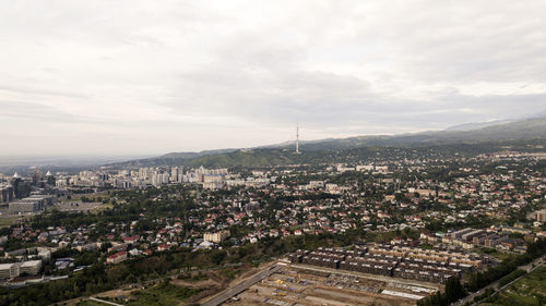 High angle shot of townscape against sky