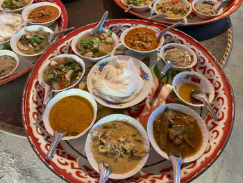 High angle view of food on table