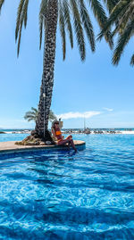 Scenic view of sea against sky on the coche island in venezuela in sunsol punta blanca