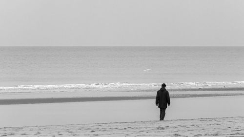 Rear view of woman standing on beach