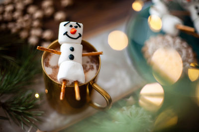 Close-up of marshmallow on hot chocolate cup