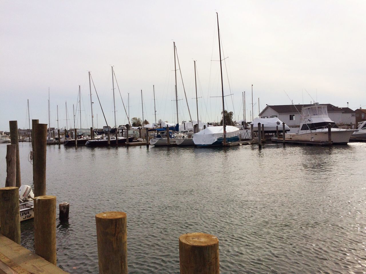 nautical vessel, water, moored, boat, transportation, mode of transport, harbor, sea, sky, mast, sailboat, pier, wooden post, nature, waterfront, wood - material, tranquil scene, tranquility, clear sky, lake