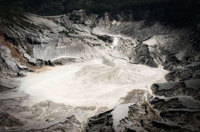 High angle view of water flowing through rocks