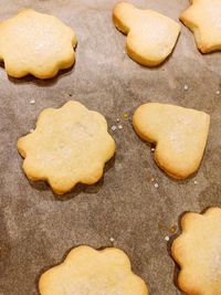 High angle view of cookies