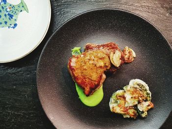 High angle view of food in plate on table