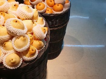 High angle view of cake in basket