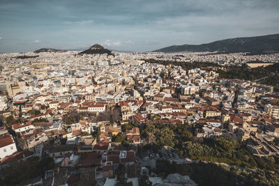 High angle view of townscape against sky