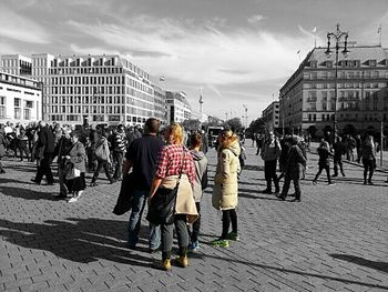 People walking on city street